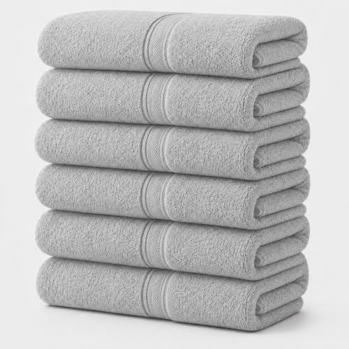 Terry Bath Sheet Set of 6 Light Grey Color Bath Towels Set 35x70