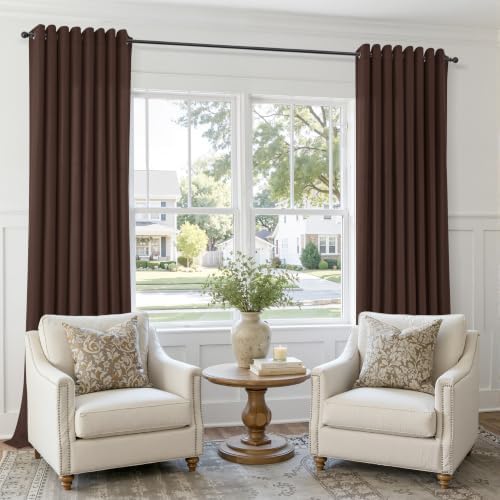 Hokibero Coffee Grommet Linen Curtains 96 Inches Long for Living Room