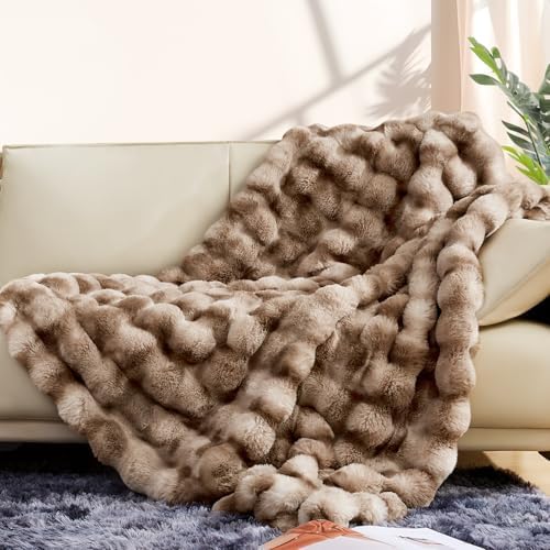 Touchat Luxury 1000GSM Faux Rabbit Fur Throw Blanket, Super Heavy Warm