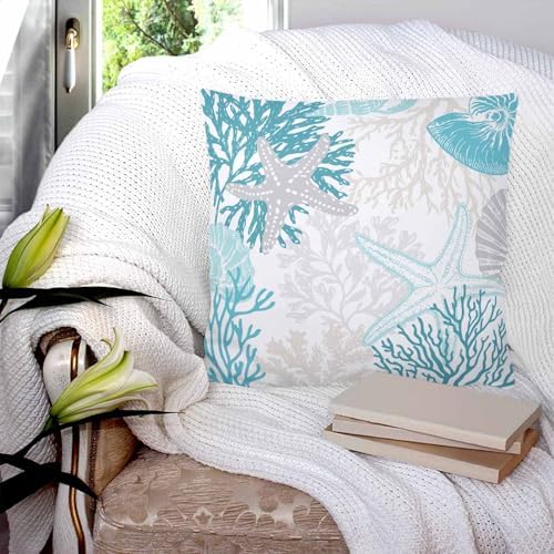 20x20 Pillow Covers Set of 2, Turquoise Coastal Throw Pillow Covers