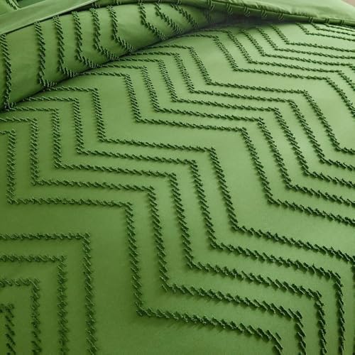 Bedding Set Green Boho Duvet Cover Set, 3Pcs Tufted Textured