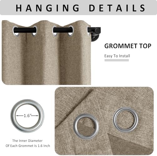 Macochico 100% Blackout Linen Grommet Curtains 96 Inches Long, Soft