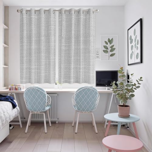 Rustic Light Gray Window Curtains 63 Inch Length 2 Panels Set