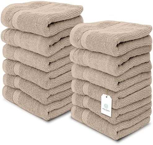 White Classic 12 Luxury Taupe Washcloths 13 x 13 and 4 Luxury Taupe