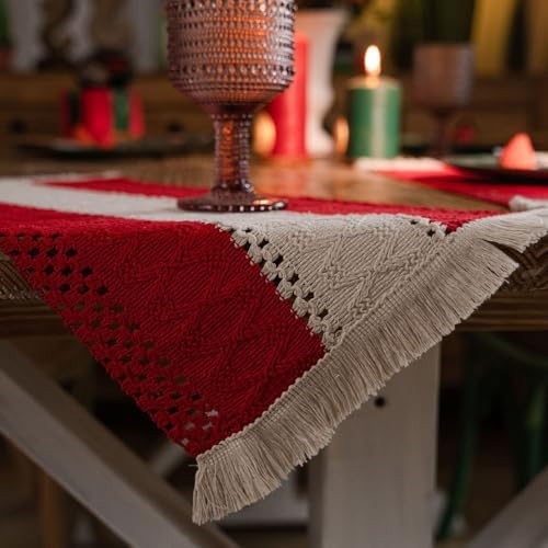 Set of 4 Placemats Woven Striped Tassels Cotton and Linen for Kitchen