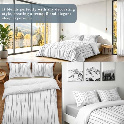 3 Pieces Duvet Cover Queen Bedding Sets Abstract Lines Texture Luxury