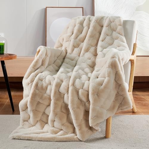 Home Soft Things Jacquard Rabbit Faux Fur Throw Blanket, 50"x60"