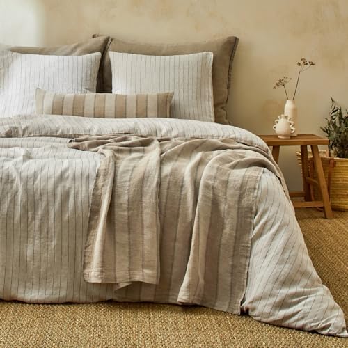 Vintage Fine Striped Duvet Cover Set King-90% Natural Cotton and 10%