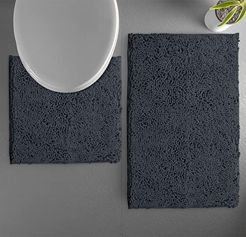 LuxUrux Charcoal Chic Bath Set: Plush Chenille Mat Set + Modern
