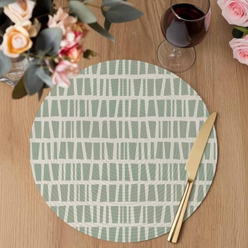 Neutral Linear Grid Round Braided Placemats Set of Set of 8 Heat