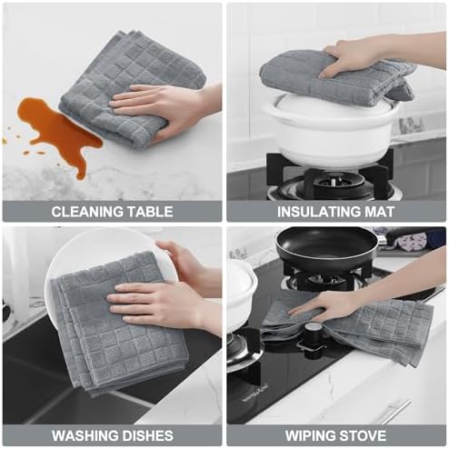 Homaxy Premium Ring Spun Cotton 390 GSM Kitchen Towels, 12 Pack, Grey