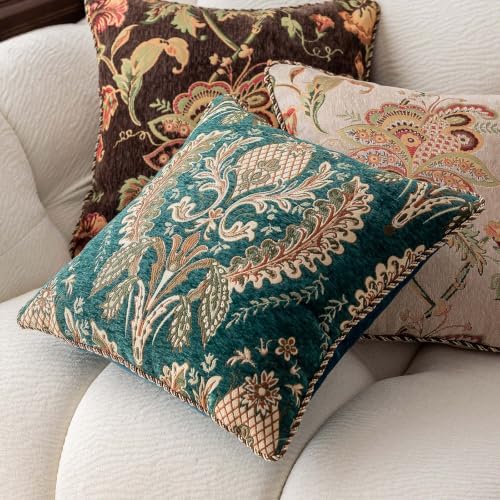 Embroidered Throw Pillow Cover 20x20 3D Chenille Baroque Damask