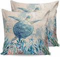Pillow Covers 20x20 Set of 2, Teal Sea Turtle Square Throw Pillow