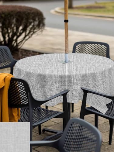 Square 60"x60" Patio Tablecloth with Umbrella Hole, Rustic Light Gray