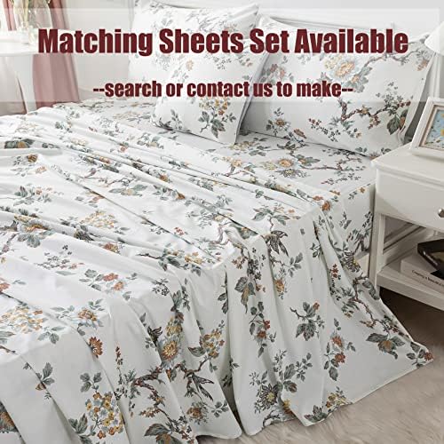 FADFAY Duvet Cover Set Elegant Floral Bedding Shabby Beige Bird Flower