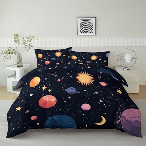 King Duvet Cover Set Space Elements Celestial Stars Soft Microfiber