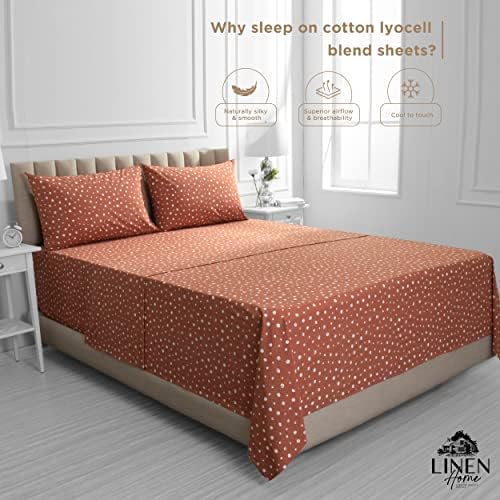 Linen Home Cotton Lyocell Blend Percale Sheet Set Twin, Polka Cedar