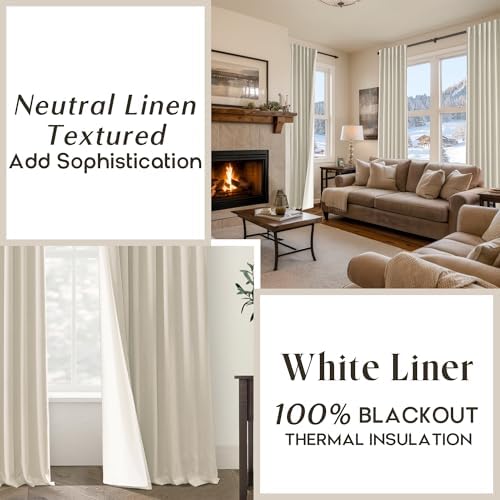 Warm Beige Polished Blackout Curtains - Modern Elegant Subtle Linen