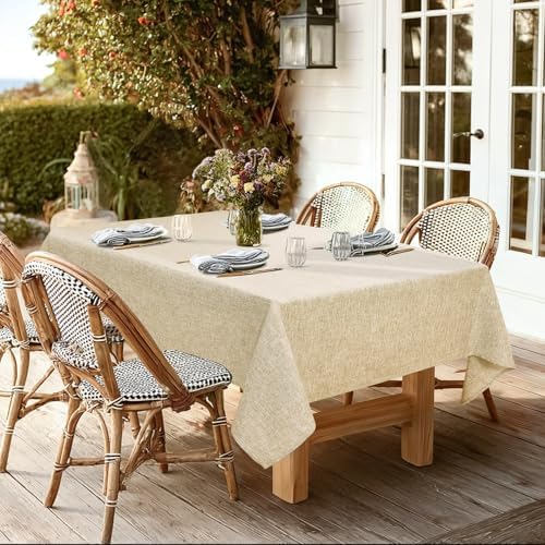 JIUZHEN Rectangle Table Cloth Faux Linen Farmhouse Tablecloth Wrinkle