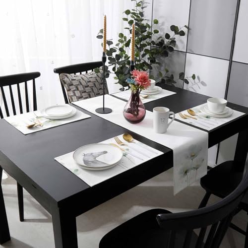 Floral Table Runner and Placemats Set of 4 Aesthetic Flower Cotton