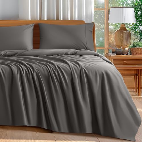 Shilucheng 100% Egyptian Cotton King Size Sheets Set (Dark Grey, King)
