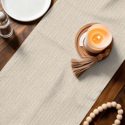 Vintage Beige Table Runner 108 inches Long Country Rustic Farmhouse