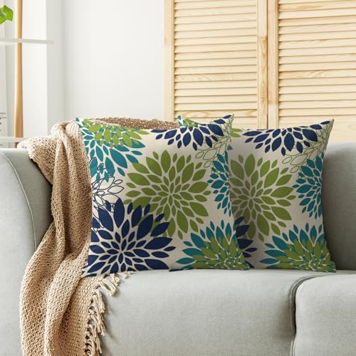 Navy Blue Lime Green Teal Pillow Covers 22x22 Inch Set of 2, Modern