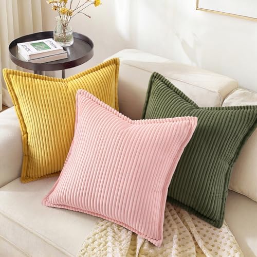 decorUhome Fall Corduroy Olive Green Throw Pillow Covers 22x22 Set of
