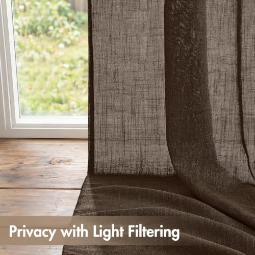 MIULEE Coffee Brown Back Tab Linen Curtains 4 Panels 42W x 96L