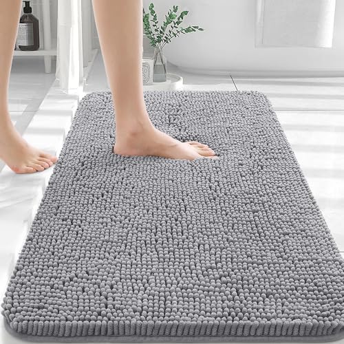 OLANLY Chenille Bath Mat and Bathroom Rugs Sets 2 Piece, Bath Mat Size