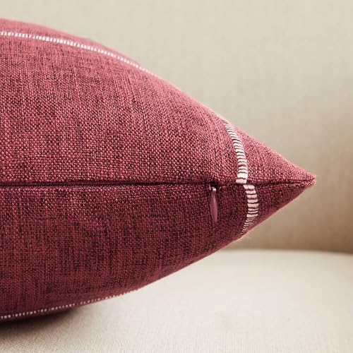 2 Packs Grid Embroidery Throw Pillow Covers 22x22in Burgundy
