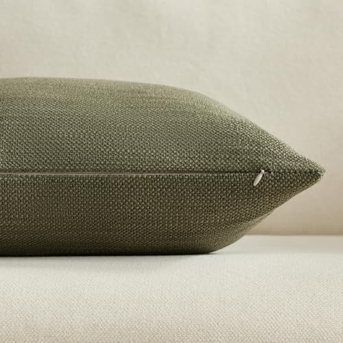 Meekio Set of 2 Linen Look Olive Green Pillow Covers 20x20, Decorative