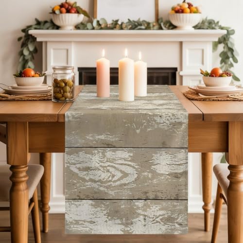 Beige Cotton Linen Rectangle Table Runners 13"x108", Farmhouse Vintage