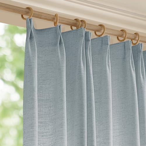 Light Grey Privacy Drapes 108 inches Long, Pinch Pleats Linen Fabric