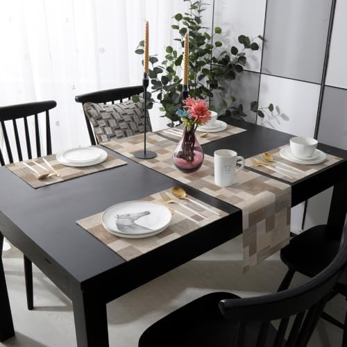 Boho Modern Aesthetic Table Runner and Placemats Set of 4 Taupe Gray
