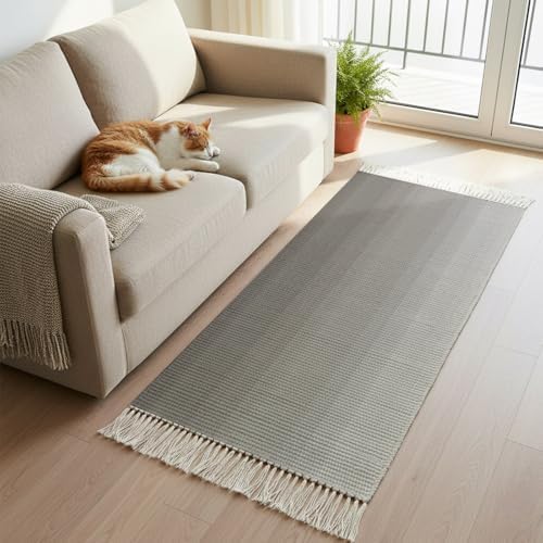 Brown Ombre Hallway Runner Rug 2'x5', Farmhouse Brown Gradient Striped