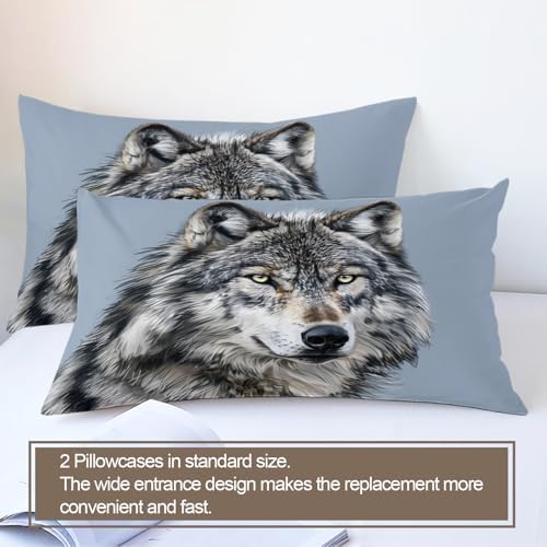 Wolf Bedding Set King Size - Nature Wild Animals Duvet Cover 3PC, Soft