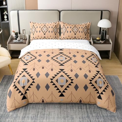 jejeloiu Boho Duvet Cover 100% Cotton Queen Size Aztec Bedding Set for