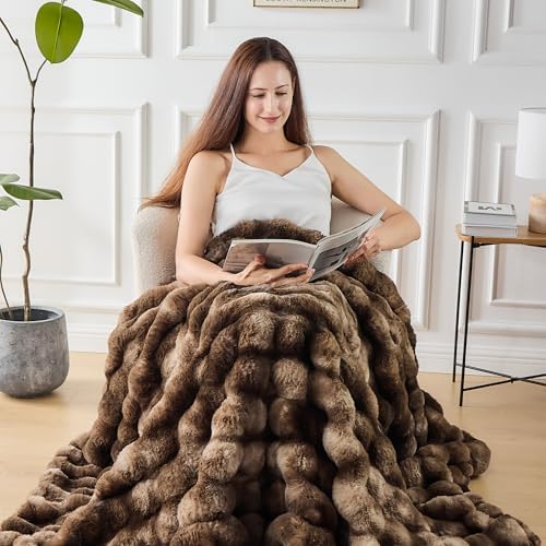 NORD ECO Luxury 1000GSM Faux Rabbit Fur Throw Blanket, Super Heavy
