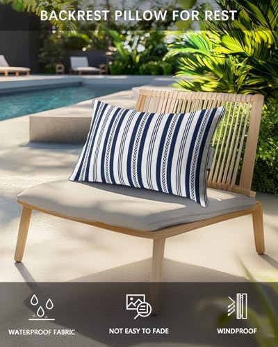 Pack of 2 Outdoor Lumbar Pillow Covers 12x20 Inch, Navy Blue Green