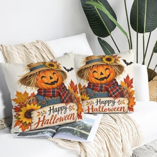 Plaid Accent Pillow Covers 22x22 Inch Set of 2 Linen for Halloween
