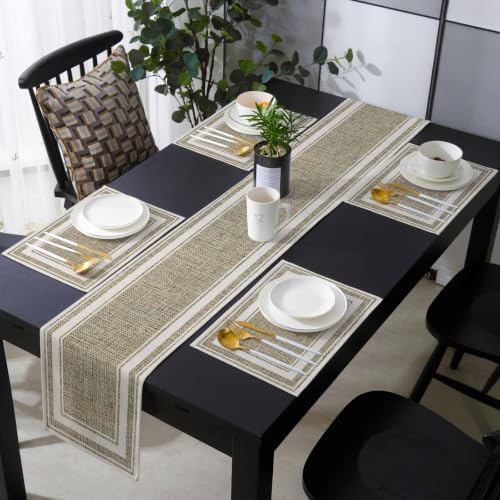 Rustic Linen Texture Table Runner and Placemats Set of 6 Brown Classic