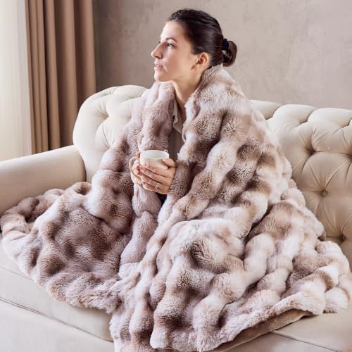 IFNOW Cozy Faux Rabbit Fur Bubble Blanket Twin Size,Tie Dye