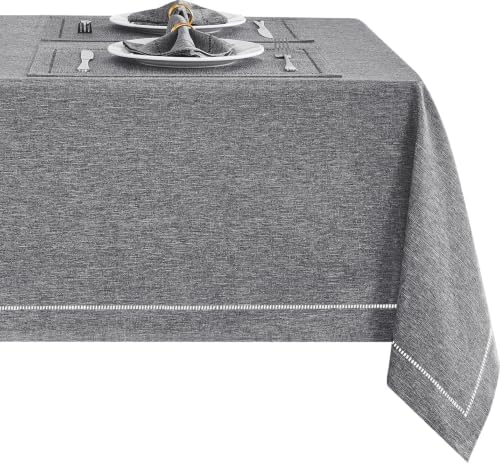 Gray 60x120 Rectangle Polyester Linen Farmhouse Tablecloth