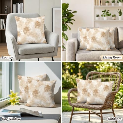 20x20 Pillow Covers Set of 2, Beige Palm Trees Tropical Throw Pillow