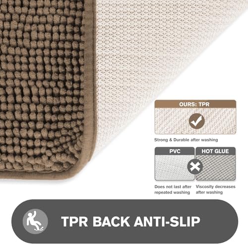 Taupe Bathroom Rugs – Absorbent and Washable Bath Mat, Non-Slip, Thick