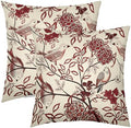 Burgundy Red Floral Pillow Covers 18X18 Inch Chinoiserie Vintage Bird