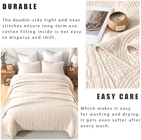 Homzard California King Size Quilts Bedding Set,100% Cotton Beige