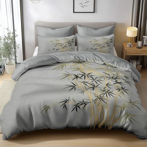 King Duvet Cover Set Minimalist Plant Bamboo Soft Microfiber