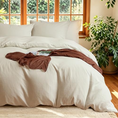 Simple&Opulence Muslin Duvet Cover Set, 100% Washed Cotton Cooling